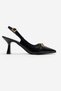 Women's Open-Back Buckle Heeled Shoes; Black Wrinkled - 2