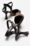 Women's Open-Back Heeled Shoes; Brown Crinkled - 4