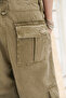 Annie Khaki Color Loose Fit Canvas Cargo Pants with Lace Detail - 5