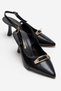 Women's Open-Back Buckle Heeled Shoes; Black Wrinkled
