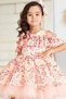 Girl's Off-Shoulder Crew Neck and Ruffle Floral Print Salmon Evening Dress - 6