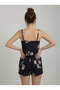 Women's Navy Blue Floral Patterned Shorts Pajama Set Nj93 - 3