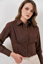 Women's Slim Fit Poplin Shirt 1339 - Brown - 3
