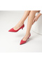 Li̇na Red Real Leather 5 cm Heeled Pointed Toe Women's Shoes