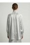 Women's Gray Balloon Sleeve Satin Shirt Nj99 - 3
