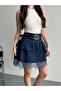 Lace Detailed Belted Denim Skirt