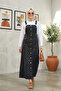 Women's Black Denim Salopet with Adjustable Straps, Buttons and Pockets - 3