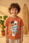 Boy's Orange Skateboard Printed 100% Cotton T-Shirt - 3
