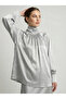 Women's Gray Balloon Sleeve Satin Shirt Nj99 - 2