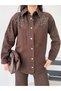 Brown Patterned Stone Embroidered Shirt Jacket - 5
