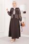 Ethnic Pattern Crop Jacket Skirt Set Brown - 4