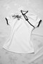 White Chinese Collar Floral Motif White Striped Vintage Y2K Short Sleeve Crop - 2