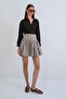 Beige Hidden Zipper Corseted Linen Mini Skirt Alc-X15380 - 3