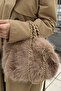 Women's Camel Fur Detailed Hand and Shoulder Bag with Chain and Knitted Handle |   Soft Plush Winter Stylish Baguette - 6
