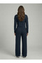 Women's Navy Blue Corded Top and Bottom Two-Piece Set Nj106 - 3