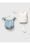 Baby Girl Lace Collared Denim Jumpsuit and Undershirt Socks Set - 4-Piece Baby Set 3-6 Months - 2