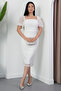 Square Neck Balloon Sleeve Beaded Lace Dress Bal168 - 4