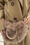 Women's Camel Luxury Plush Shoulder Bag with Gold Chain Detail - 2