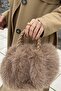 Women's Camel Fur Detailed Hand and Shoulder Bag with Chain and Knitted Handle |   Soft Plush Winter Stylish Baguette - 8