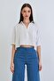 White Single Pocket Flared Linen Crop Shirt Alc-X15373 - 4