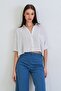 White Single Pocket Flared Linen Crop Shirt Alc-X15373 - 3