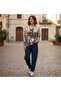 Cat Patterned V-Neck Slim Knitwear Blouse (Fits Sizes 34-44.)