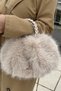 Women's Beige Fur Detailed Hand and Shoulder Bag with Chain and Knitted Handle |   Soft Plush Winter Stylish Baguette - 5