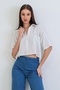 White Single Pocket Flared Linen Crop Shirt Alc-X15373 - 2