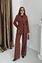 Women's Jacket Pants Set Waist Tie Detailed Blazer Jacket Wide Leg Pants Suit - 2