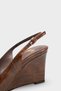 Women's Pointed Toe Open Back Wedge Heels Viviens Brown Crocodile - 6