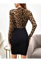 Leopard Double Breasted Collar Long Sleeve Skirt Bodycon Black Dress - 3