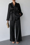Women's Black Satin Oversize Jacket and Wide-Leg Pants Set - 4
