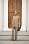 Women's Washed Detail Elastic Waist Piped Cuff Shirt Suit Mink - 3