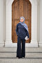 Women's Front Grass Detail Crew Neck Set Indigo Blue