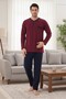 Men's Burgundy Long Sleeve Button Detailed 100% Cotton Design Large Size (Oversized) Pajama Set - 2