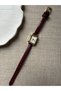 Retro Minimal Leather Cord Vintage Women's Wristwatch Burgundy - 6