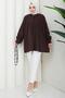 Ribbed Half Placket Buttoned Tunic Brown Hm2886 - 5