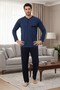 Men's Indigo Long Sleeve Button Detailed 100% Cotton Design Large Size (Oversized) Pajama Set - 2