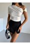 Women's One-Shoulder Draped Lycra Blouse with Metal Accessories