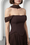 Women's Brown Shawl Collar Skirt with Flounces at the Hem Midi Promise Engagement Wedding Evening Dress - 2