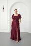 Women's Burgundy Square Neck Balloon Sleeve Slit Dress for Promise, Engagement, Wedding, Evening Dress - 2