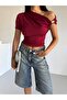 Women's One-Shoulder Draped Lycra Blouse with Metal Accessories