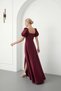 Women's Burgundy Square Neck Balloon Sleeve Slit Dress for Promise, Engagement, Wedding, Evening Dress - 7