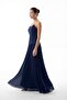 Women's Navy Blue Strapless Neckline Stone Pleated Long Evening Dress - 2