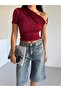 Women's One-Shoulder Draped Lycra Blouse with Metal Accessories - 3