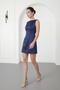 Women's Navy Blue Backless Mini Satin Graduation Evening Dress - 2