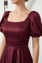 Women's Burgundy Square Neck Balloon Sleeve Slit Dress for Promise, Engagement, Wedding, Evening Dress - 4