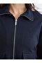 Stylish and Elegant Navy Blue Mock Neck Women's Zippered Sweatshirt - 3