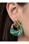 Gold Color Turquoise Enamel Half Hoop Earrings Steel Does Not Tarnish - 2