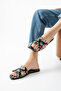 Florisa Women's Floral Patterned H-Strapped Black Flat Sole Summer Slippers - 2
